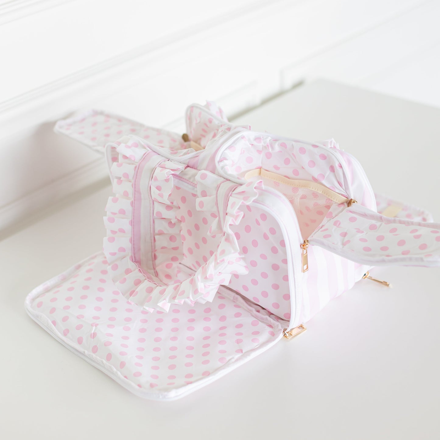 Pink Polka Stripe Ruffled Nylon Cutie Caddie