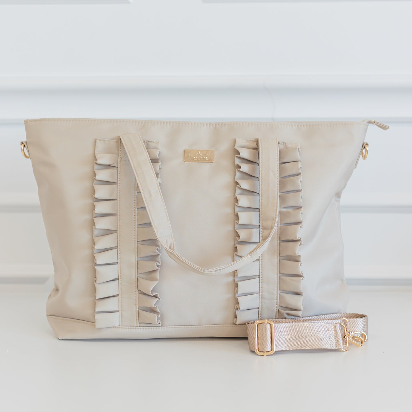 Ruffled Nylon Tote Bag - Solid Pink & Solid Nude