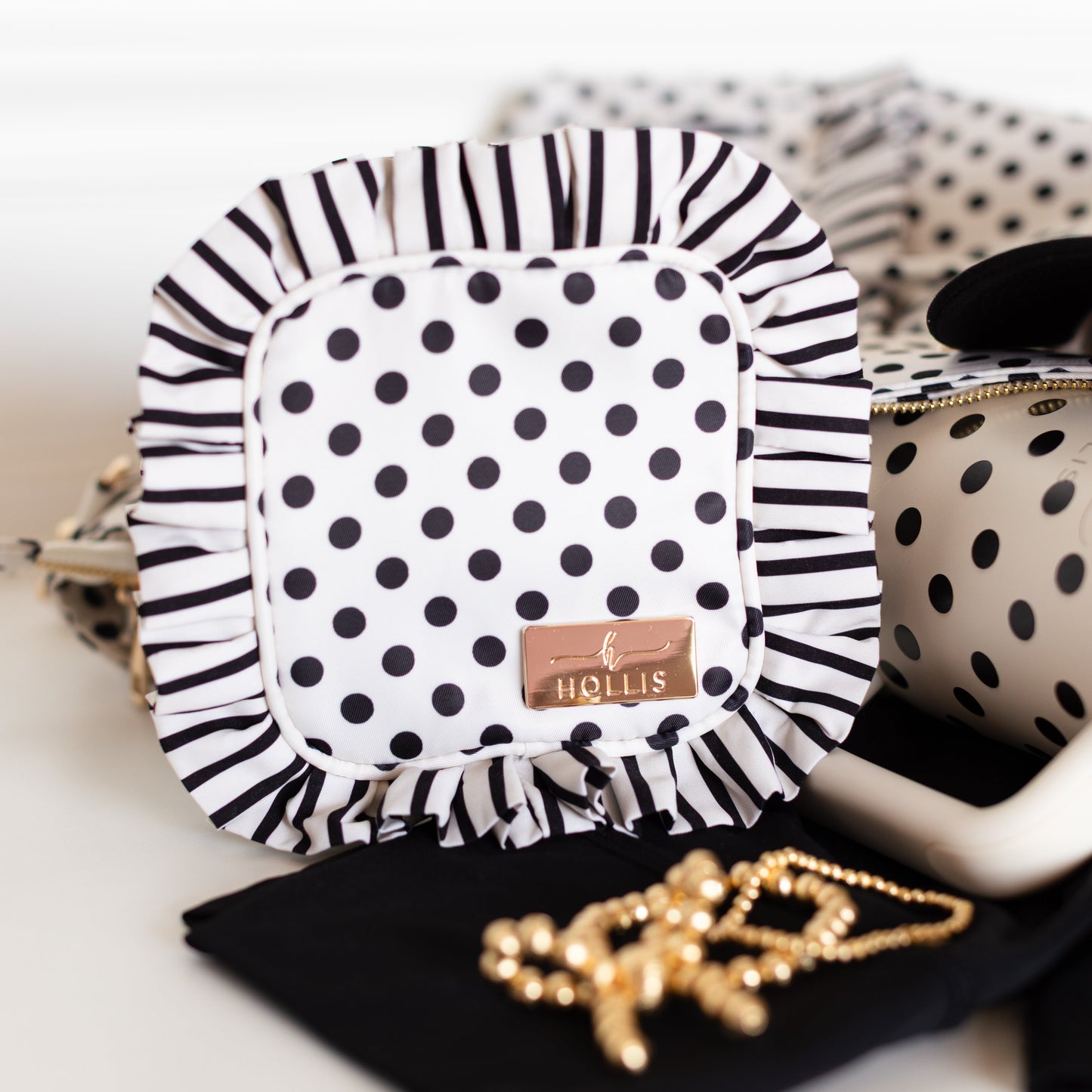 Polka Stripe Ruffled Nylon Tech Organizer