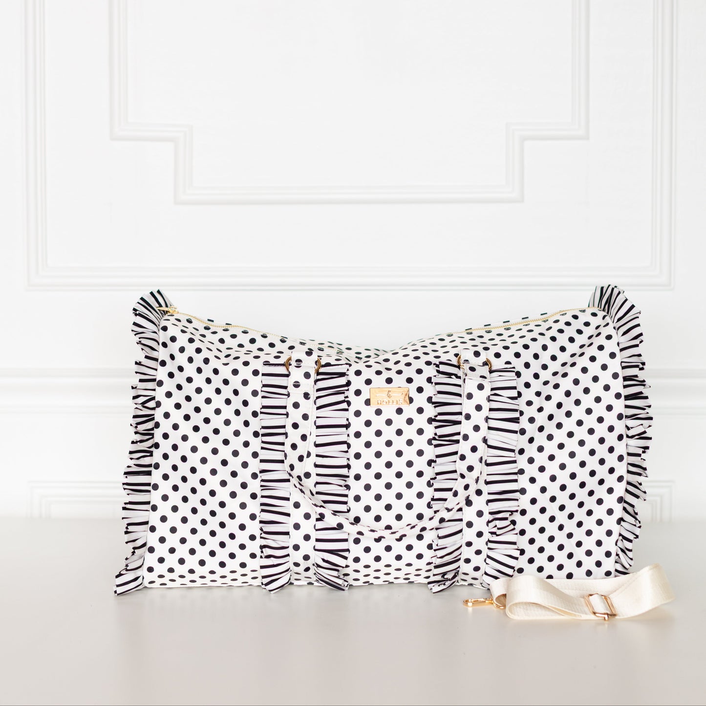 Polka Stripe Ruffled Nylon Weekender