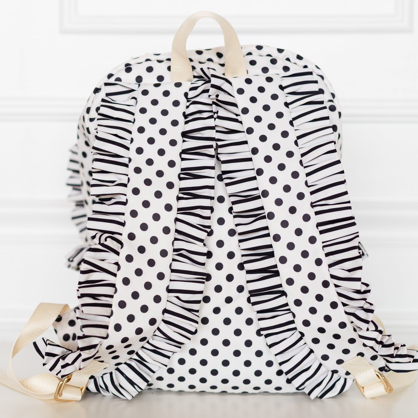 Polka Stripe Ruffled Nylon Backpack