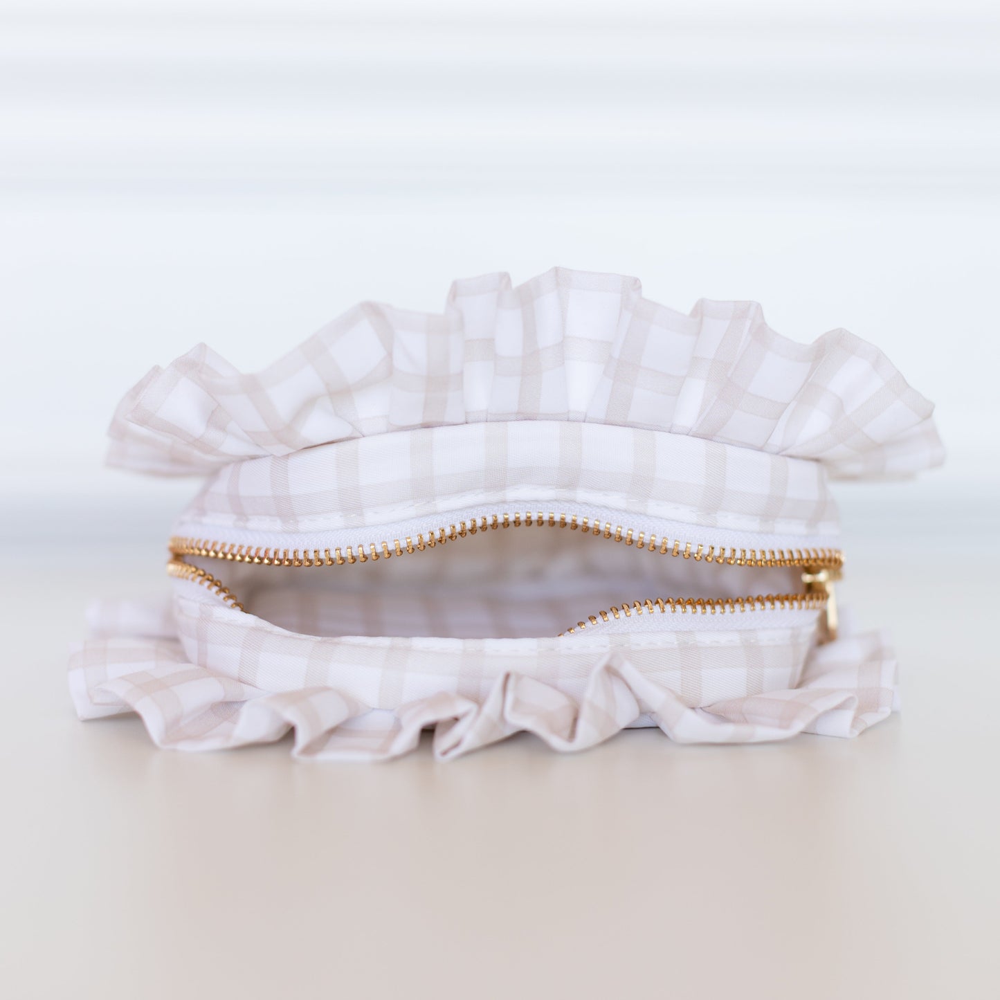 Nude Plaid Ruffled Nylon Tech Organizer