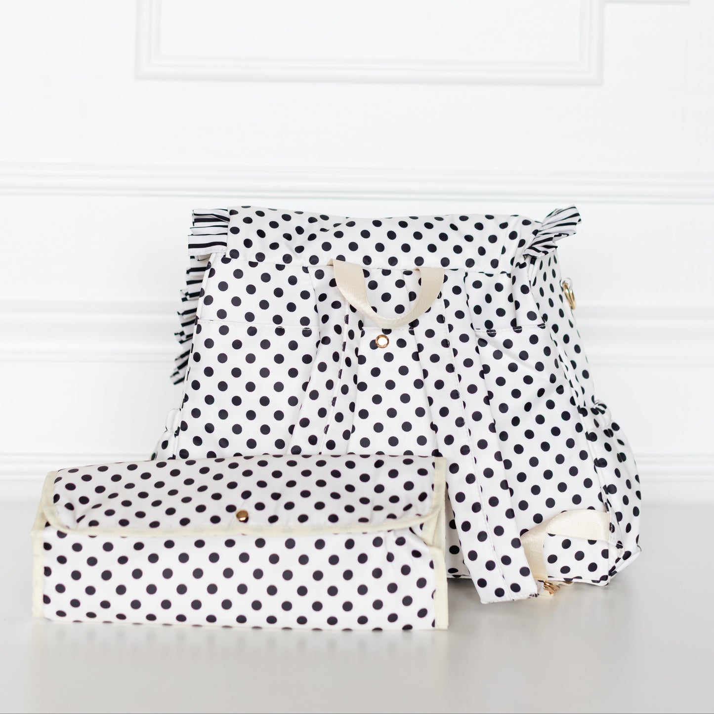 Polka Stripe Ruffled Nylon Diaper Bag