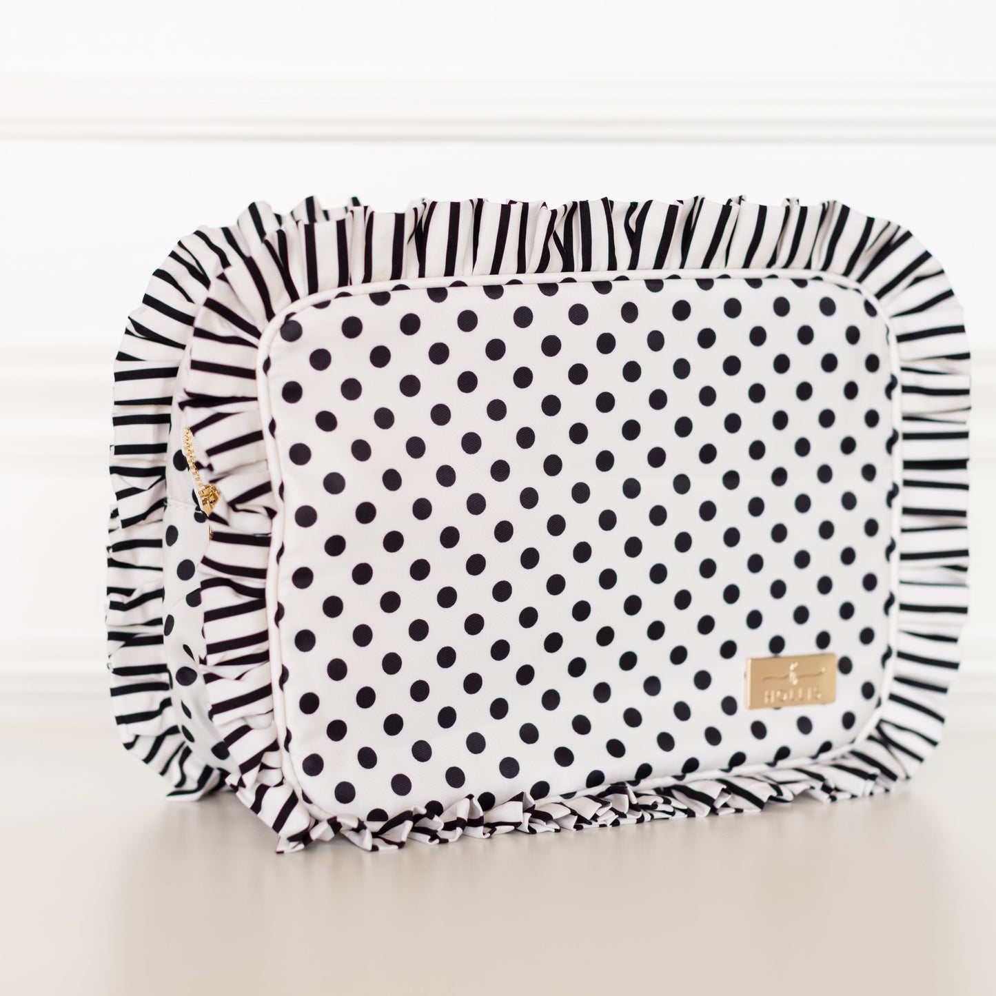 Polka Stripe Ruffled Nylon XL Pouch