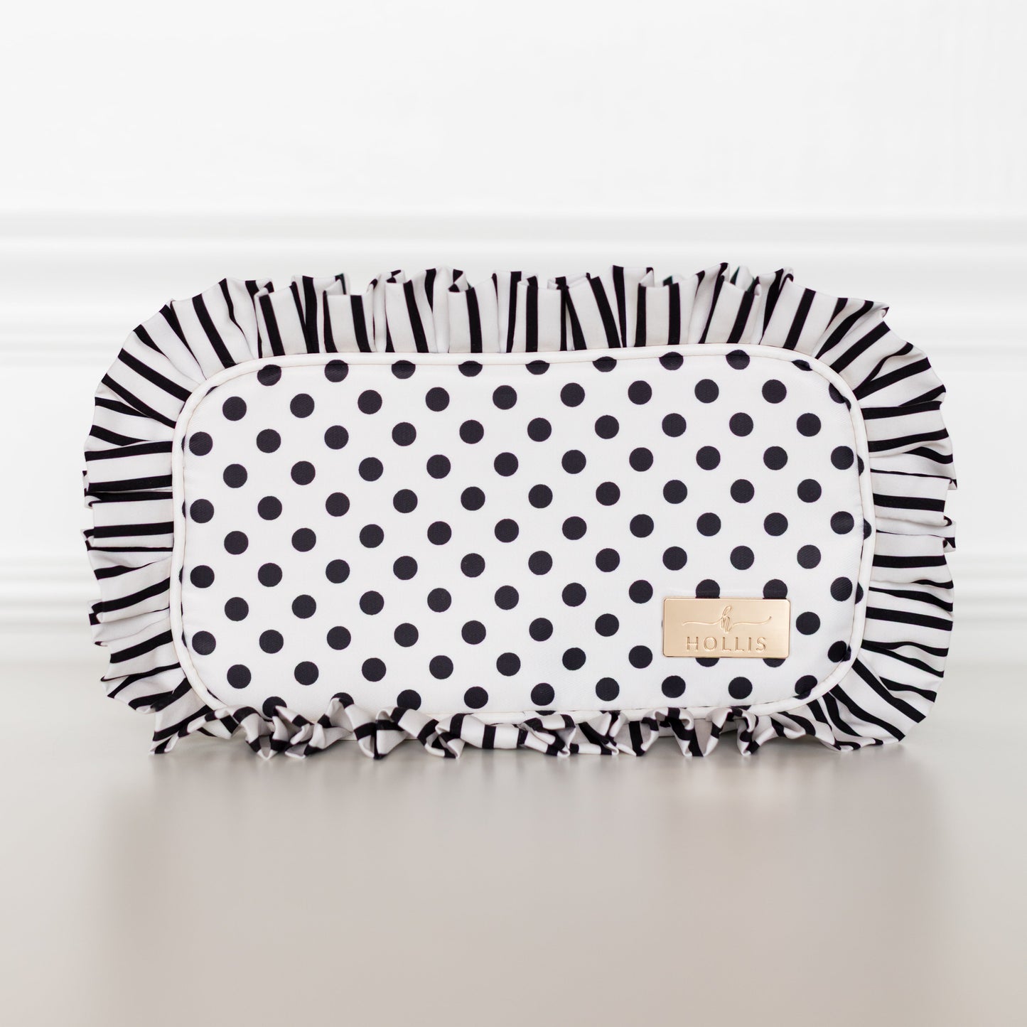 Polka Stripe Ruffled Nylon Medium Pouch
