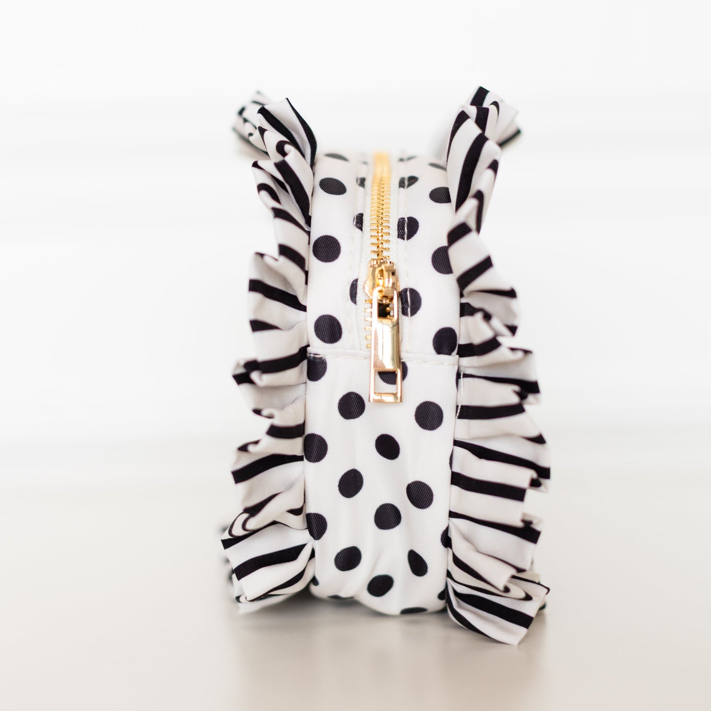 Polka Stripe Ruffled Nylon Medium Pouch
