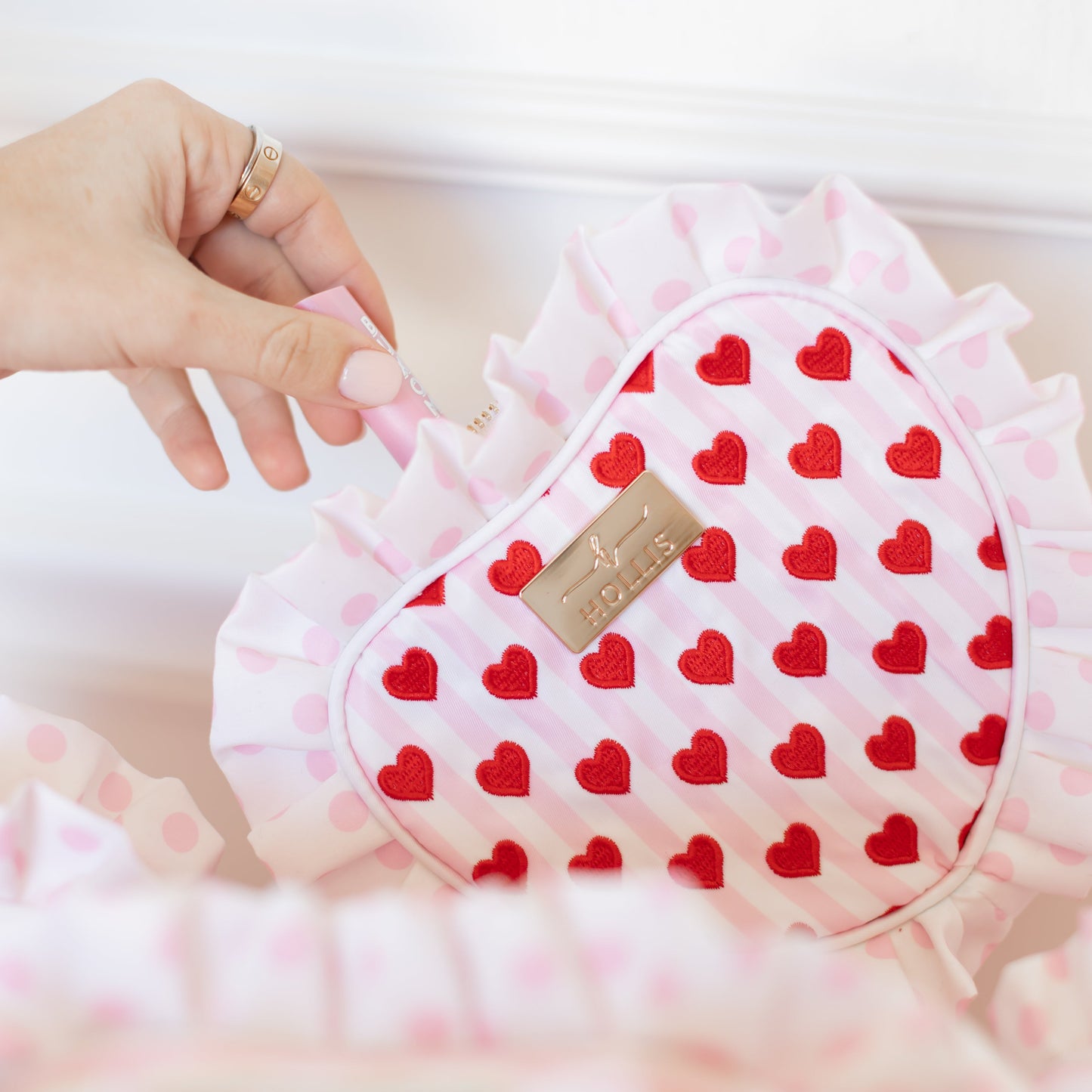 Cupid’s Collection Ruffle Heart Pouch – Pink Valentine Bag | HOLLIS