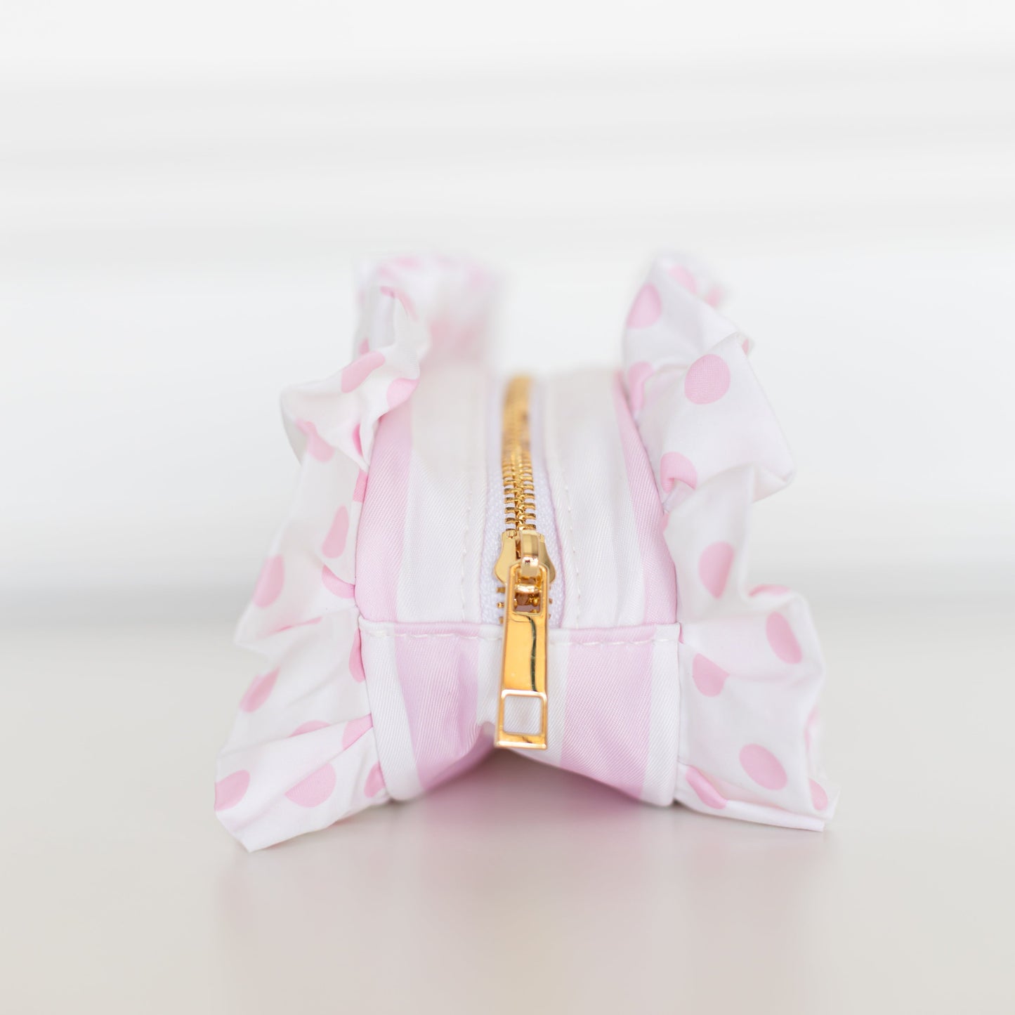 Pink Polka Stripe Pencil Bag – Pink & White Nylon Pouch | HOLLIS