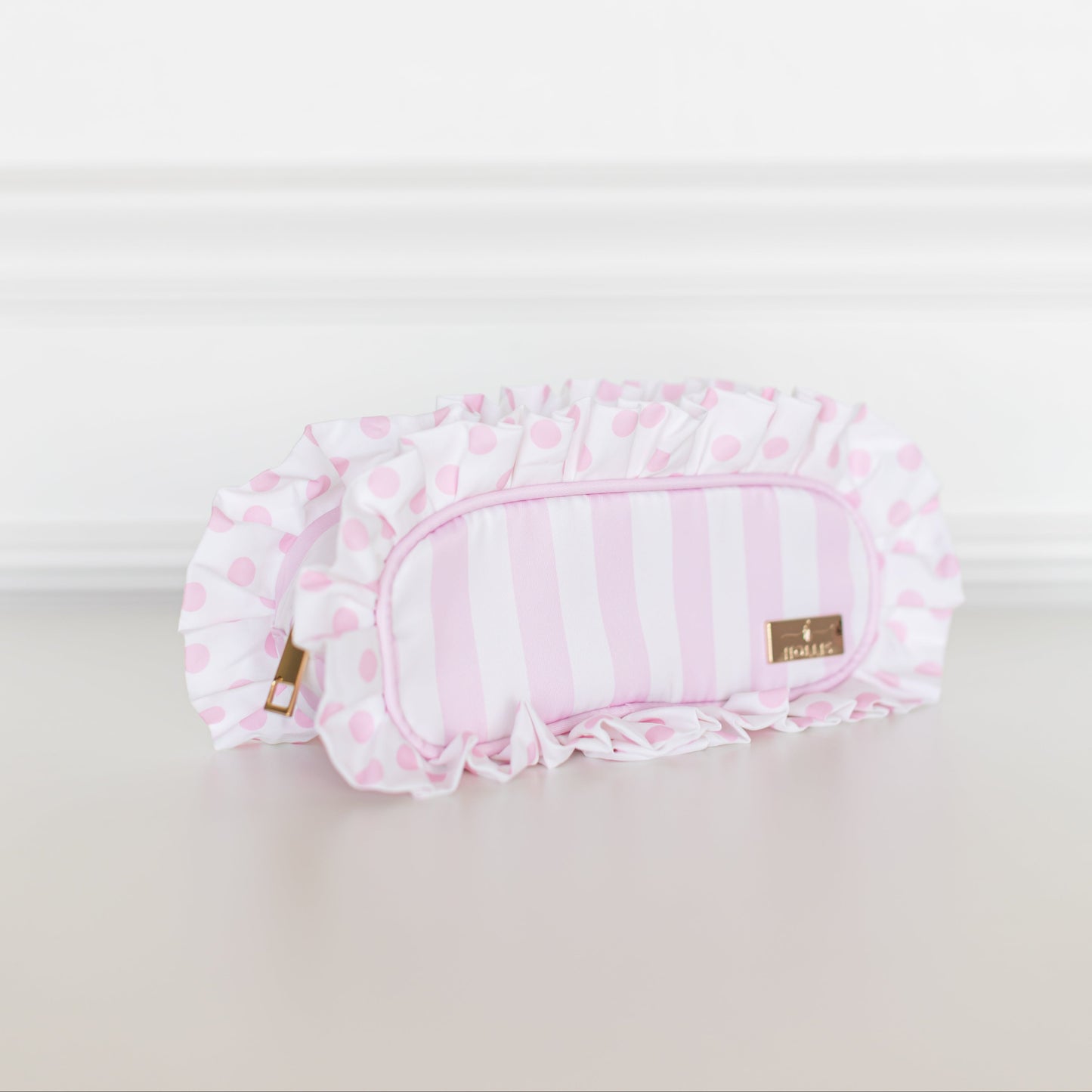 Pink Polka Stripe Pencil Bag – Pink & White Nylon Pouch | HOLLIS