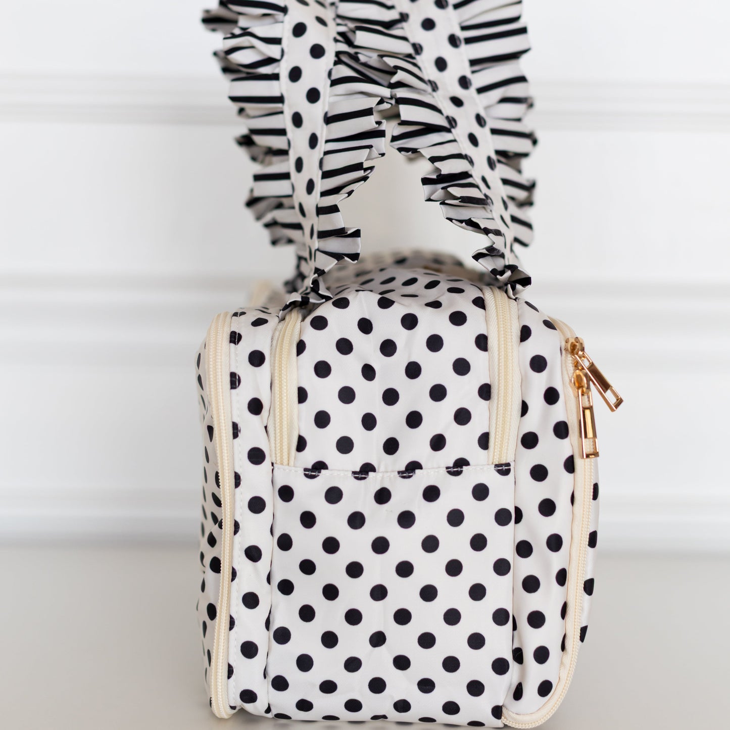 Black Polka Stripe Ruffled Nylon Cutie Caddie
