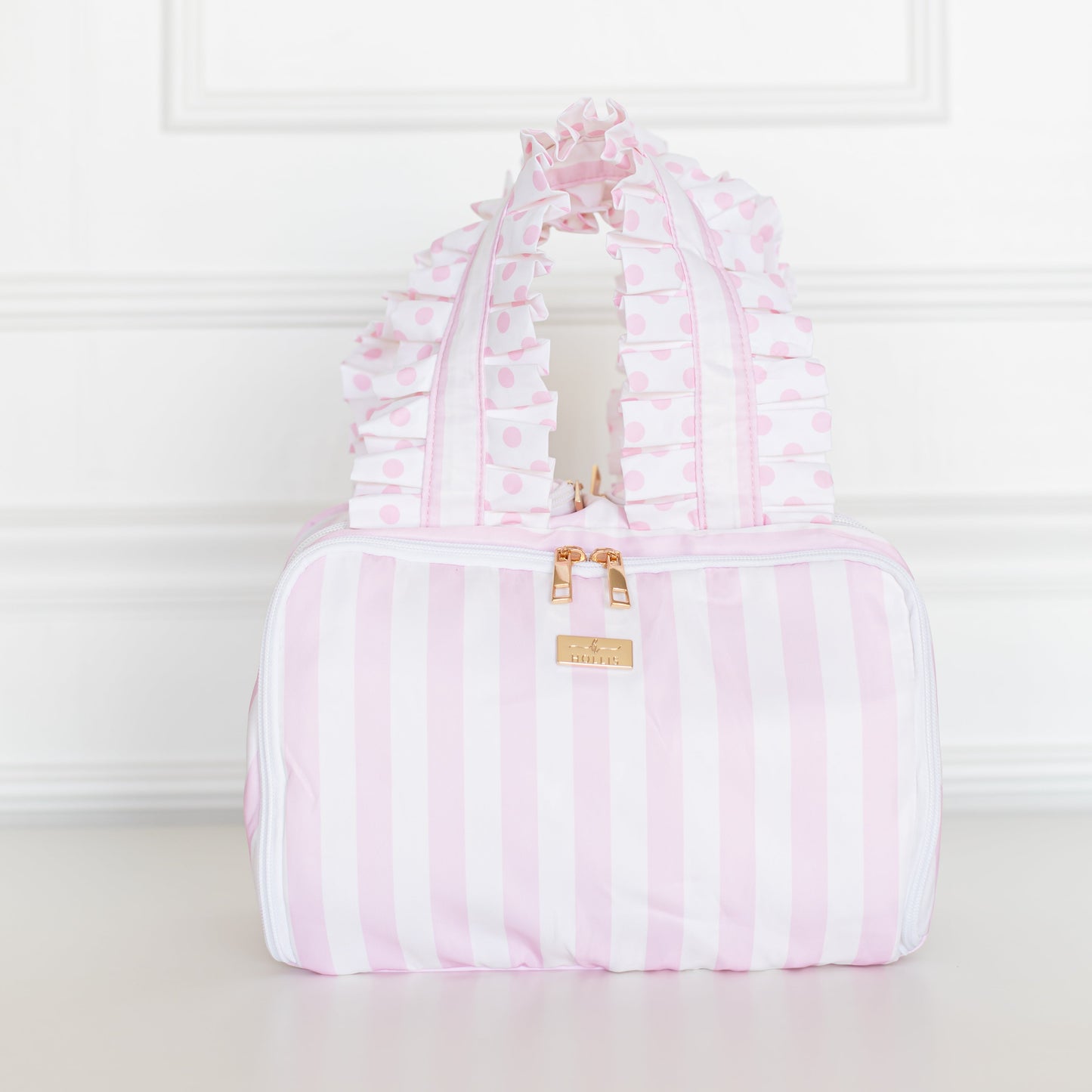 Pink Polka Stripe Ruffled Nylon Cutie Caddie