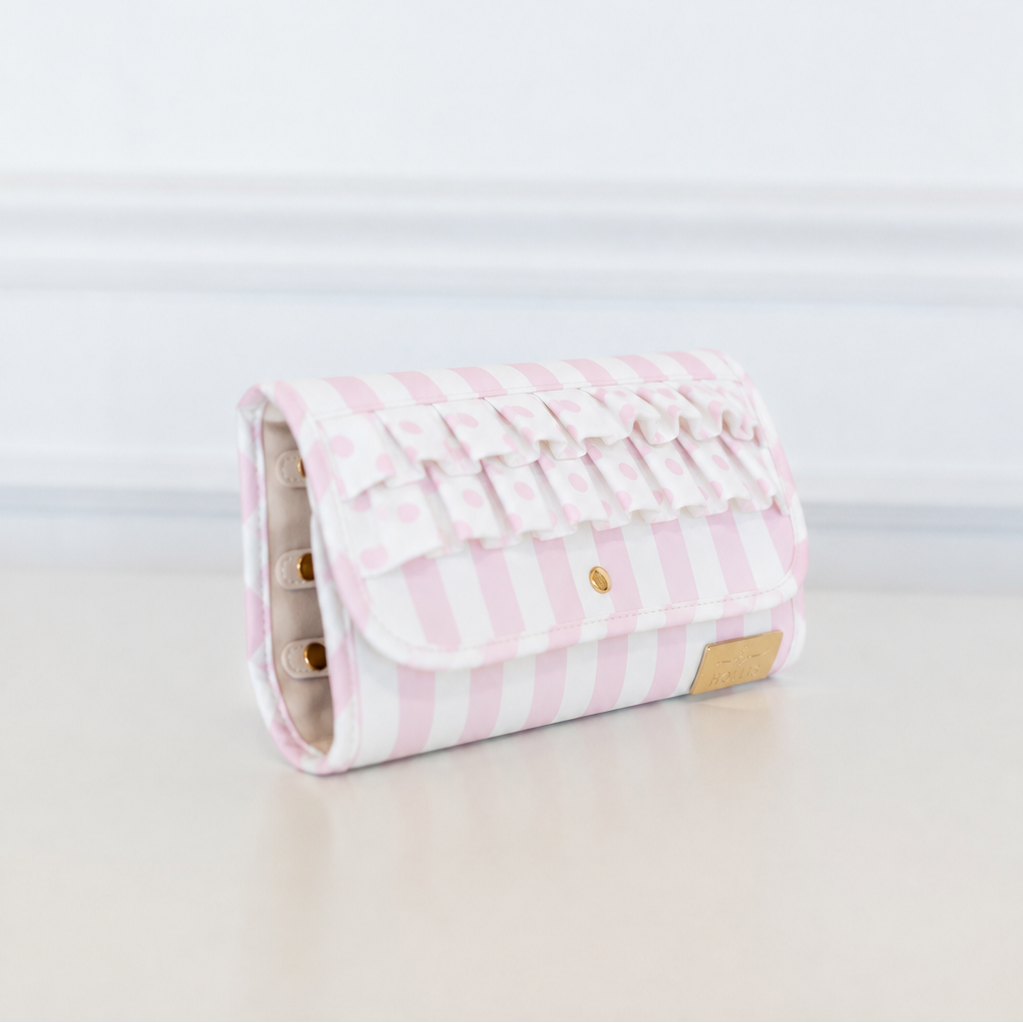 Pink Polka Stripe Ruffled Jewelry Fold