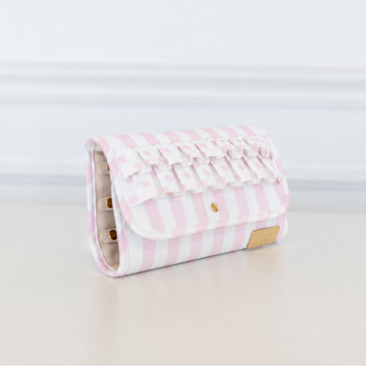 Pink Polka Stripe Ruffled Jewelry Fold