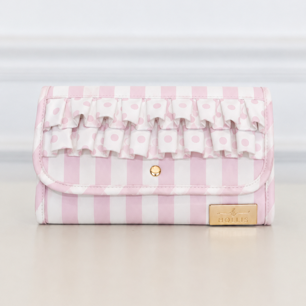 Pink Polka Stripe Ruffled Jewelry Fold