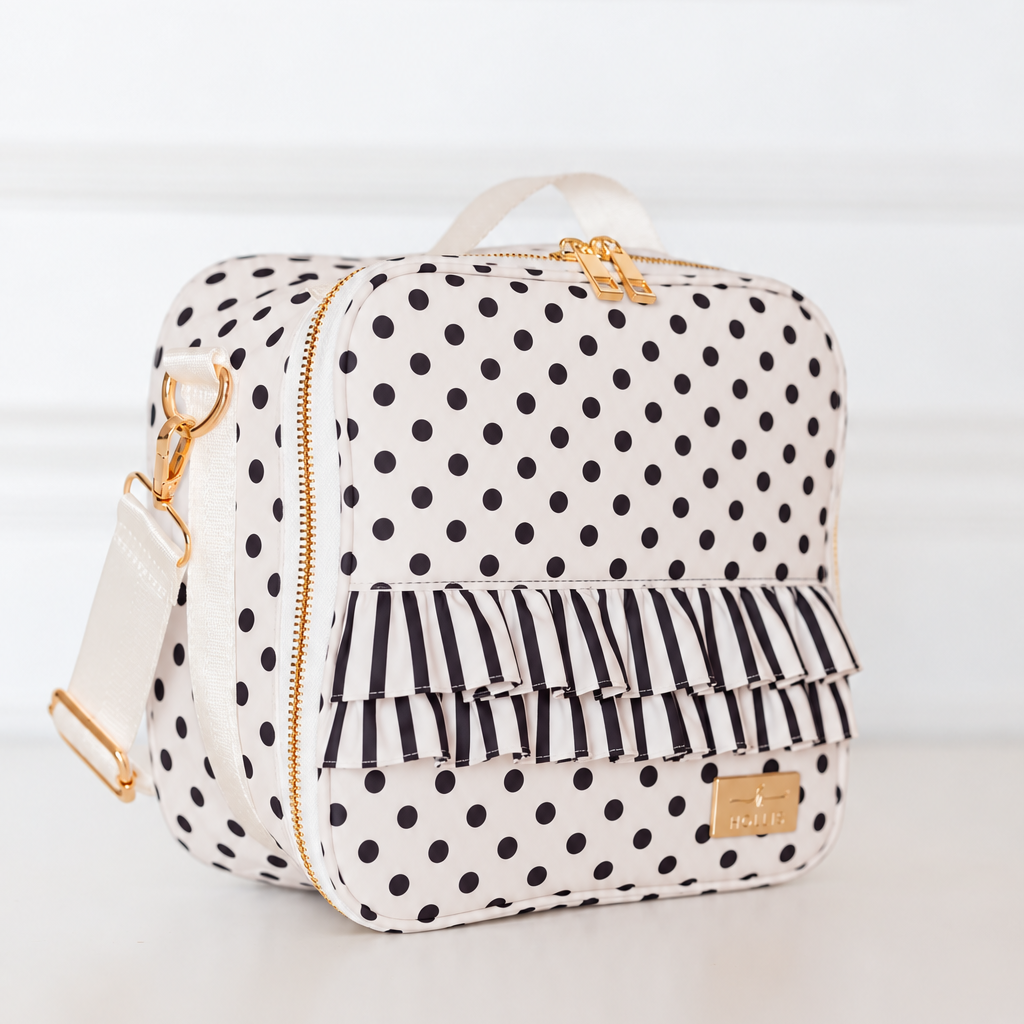Black Polka Stripe Ruffled Nylon Lunchbox