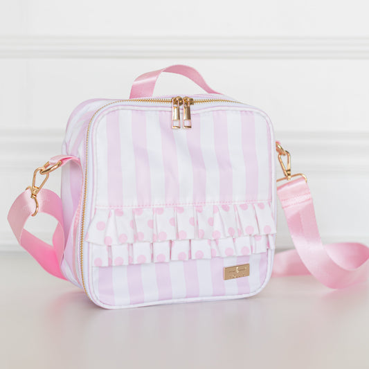 Pink Polka Stripe Ruffled Nylon Lunchbox