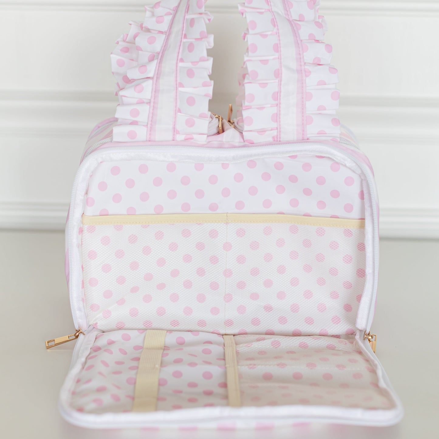 Pink Polka Stripe Ruffled Nylon Cutie Caddie
