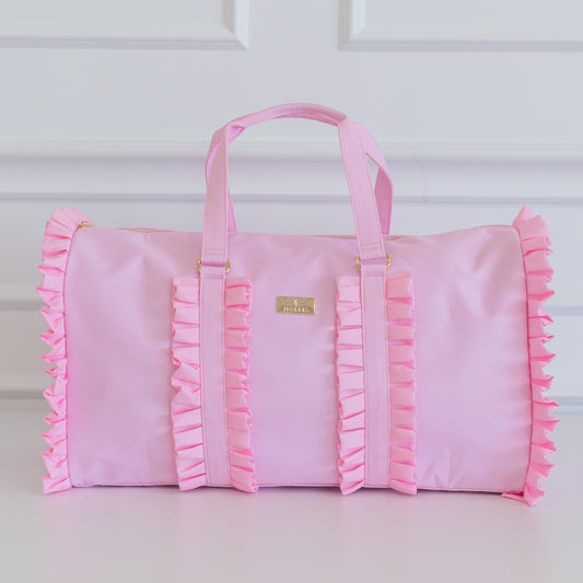 Ruffled Nylon Weekender - Solid Pink & Solid Nude