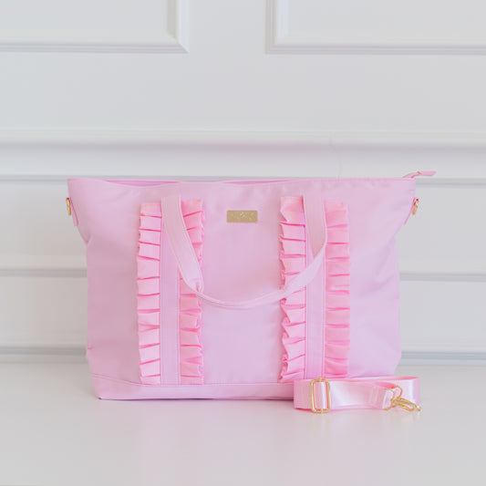 Ruffled Nylon Tote Bag - Solid Pink & Solid Nude