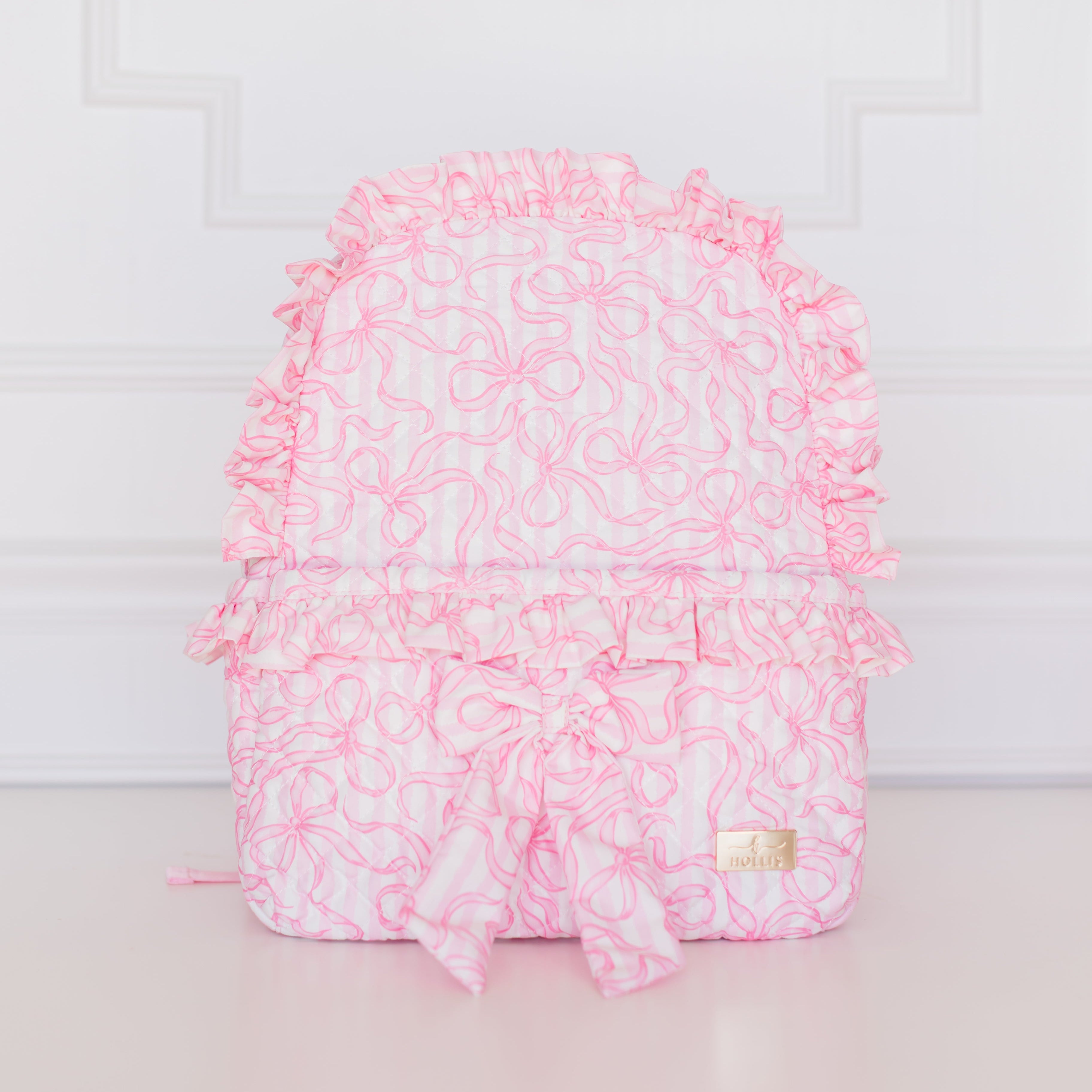 Quilted Coquette Backpack – Pink Bow Ruffle Travel Backpack | HOLLIS ...