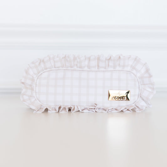 Nude Plaid Ruffled Nylon Pencil Bag