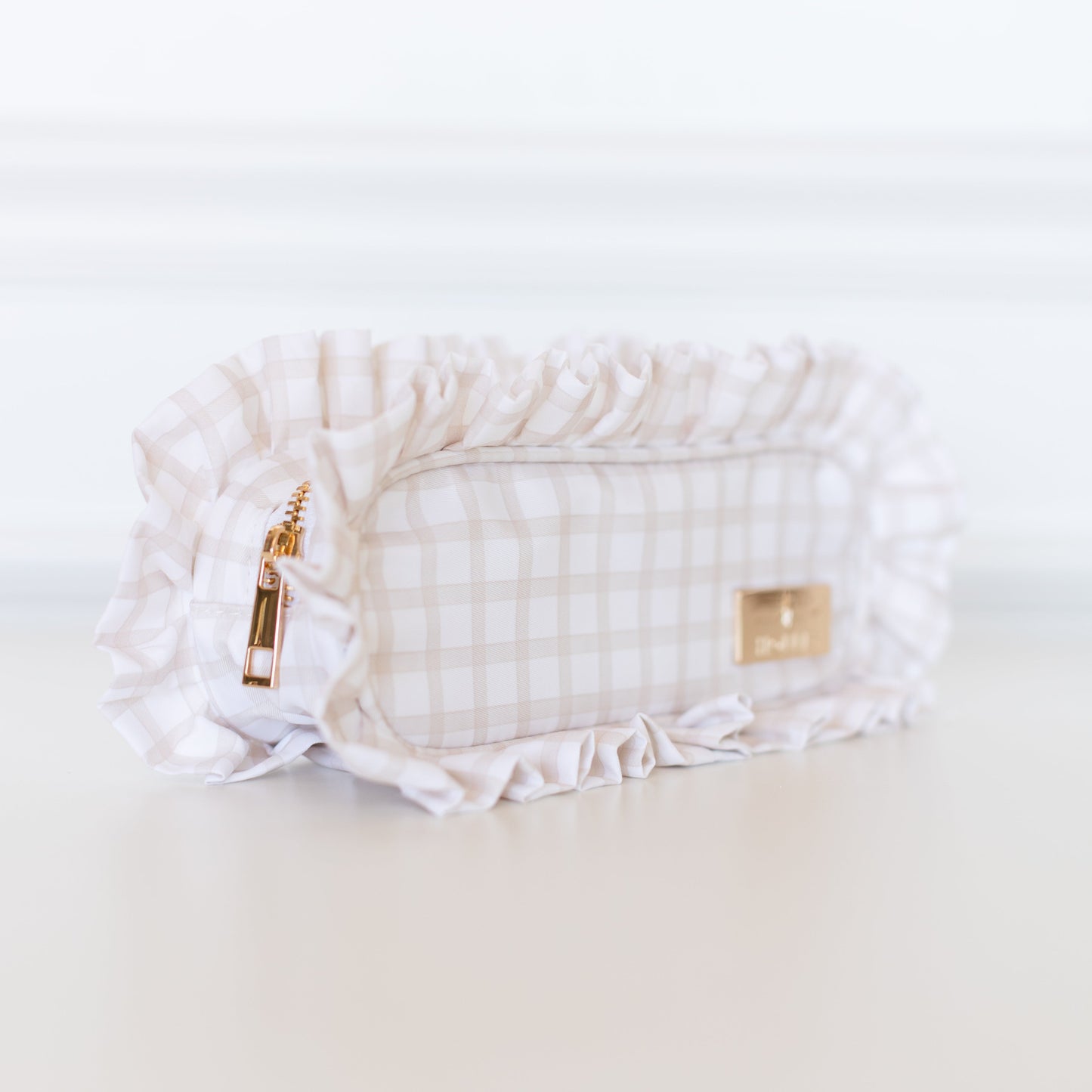 Nude Plaid Ruffled Nylon Pencil Bag