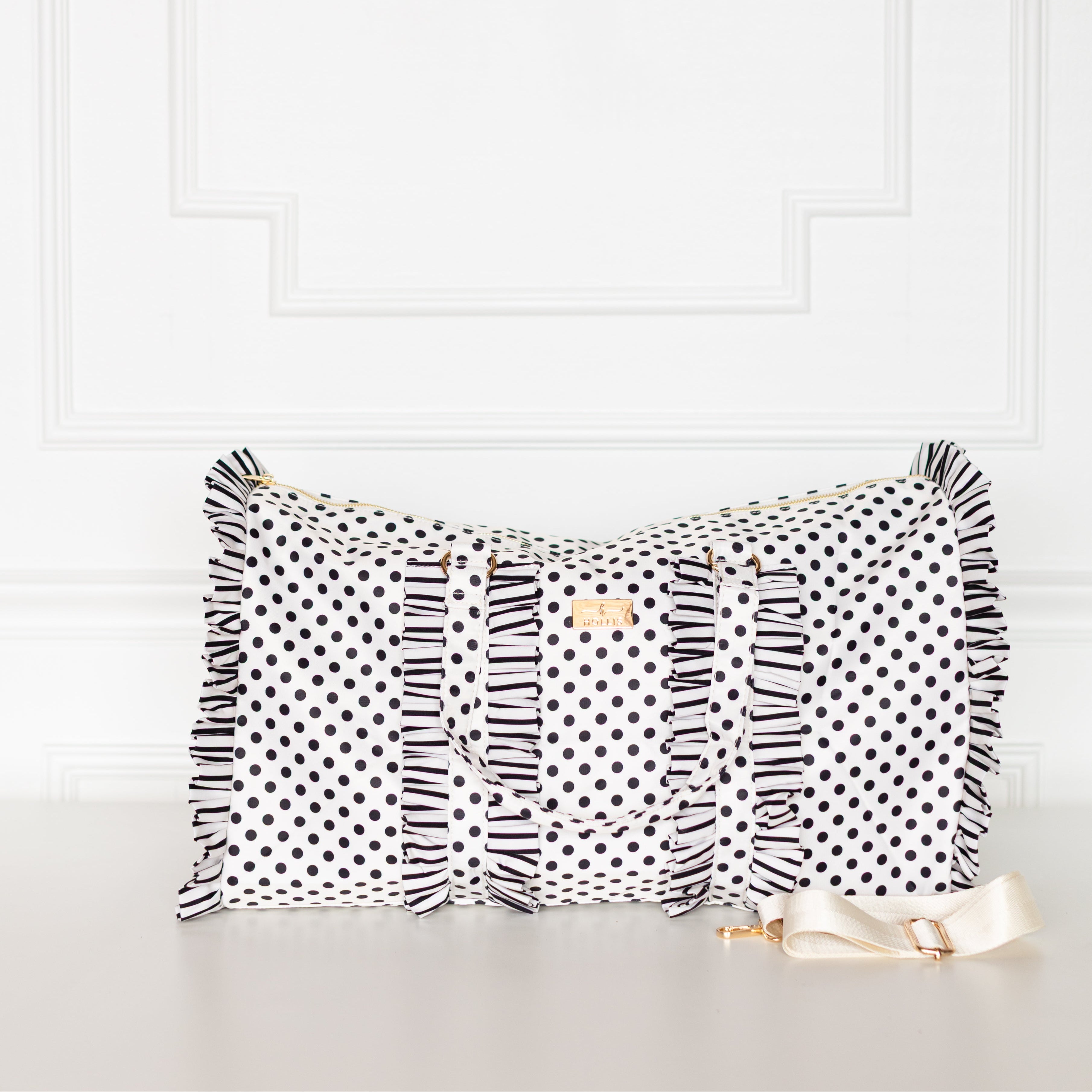 Polka Stripe Ruffled Nylon Weekender – Cute Travel Bag | HOLLIS