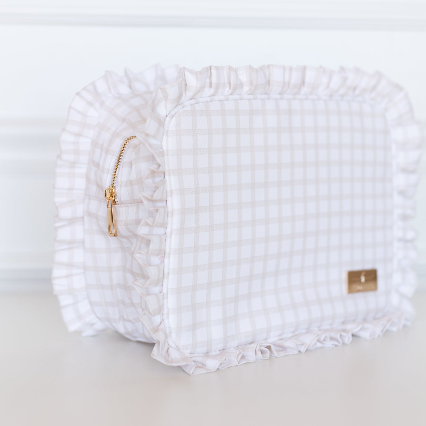 Nude Plaid Ruffled Nylon XL Pouch