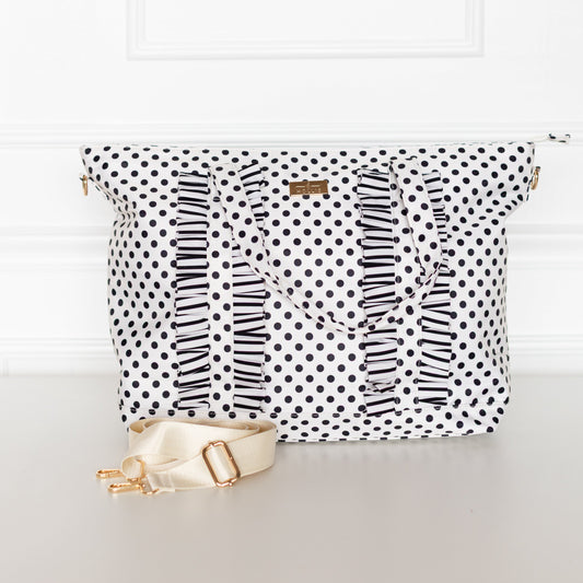 Polka Stripe Ruffled Nylon Tote Bag