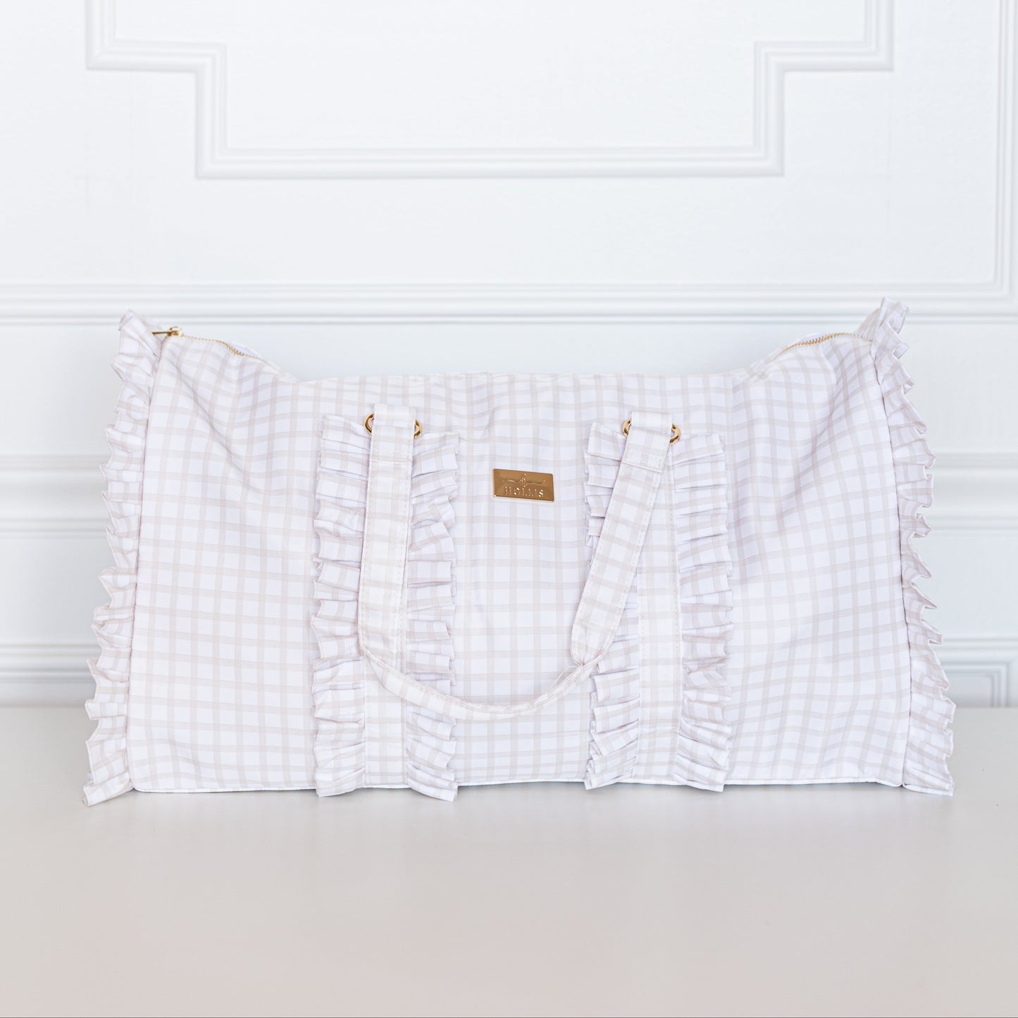Nude Plaid Ruffled Nylon Weekender