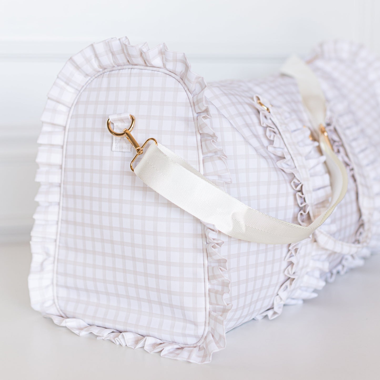 Nude Plaid Ruffled Nylon Weekender