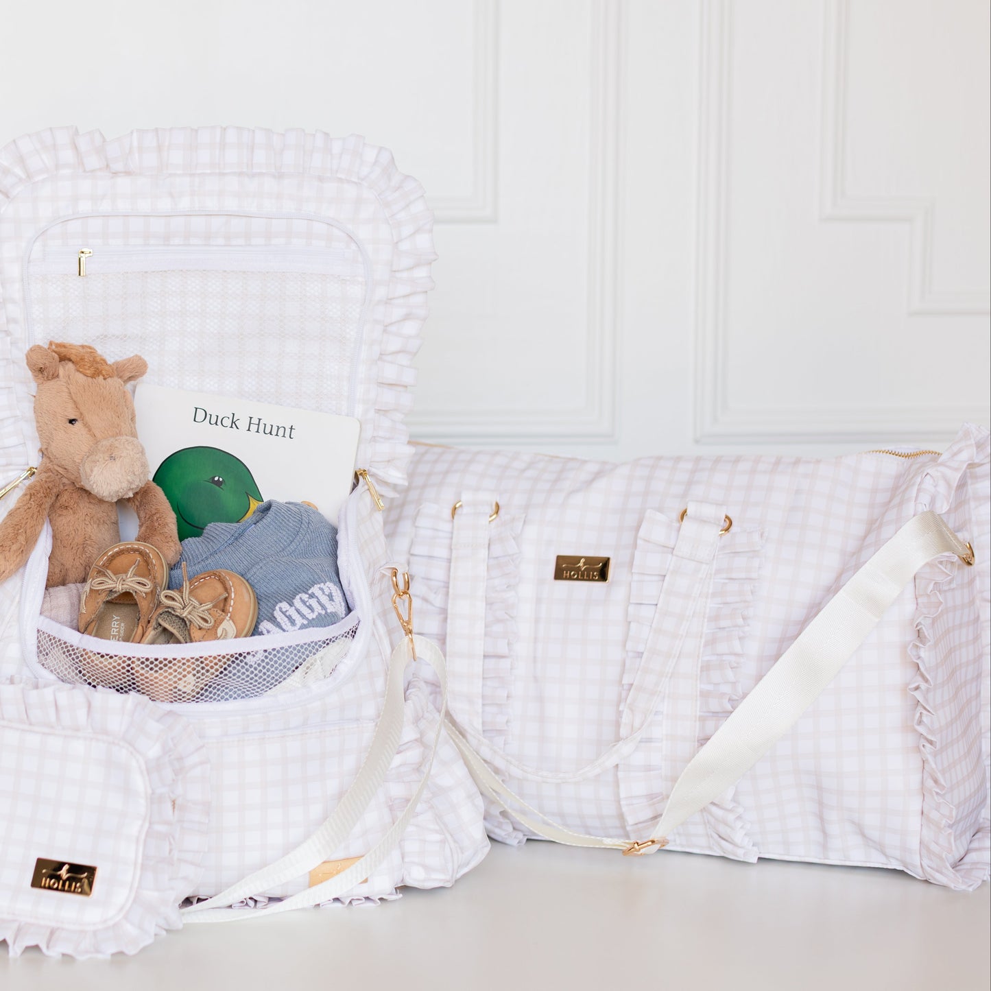 Nude Plaid Ruffled Nylon Weekender