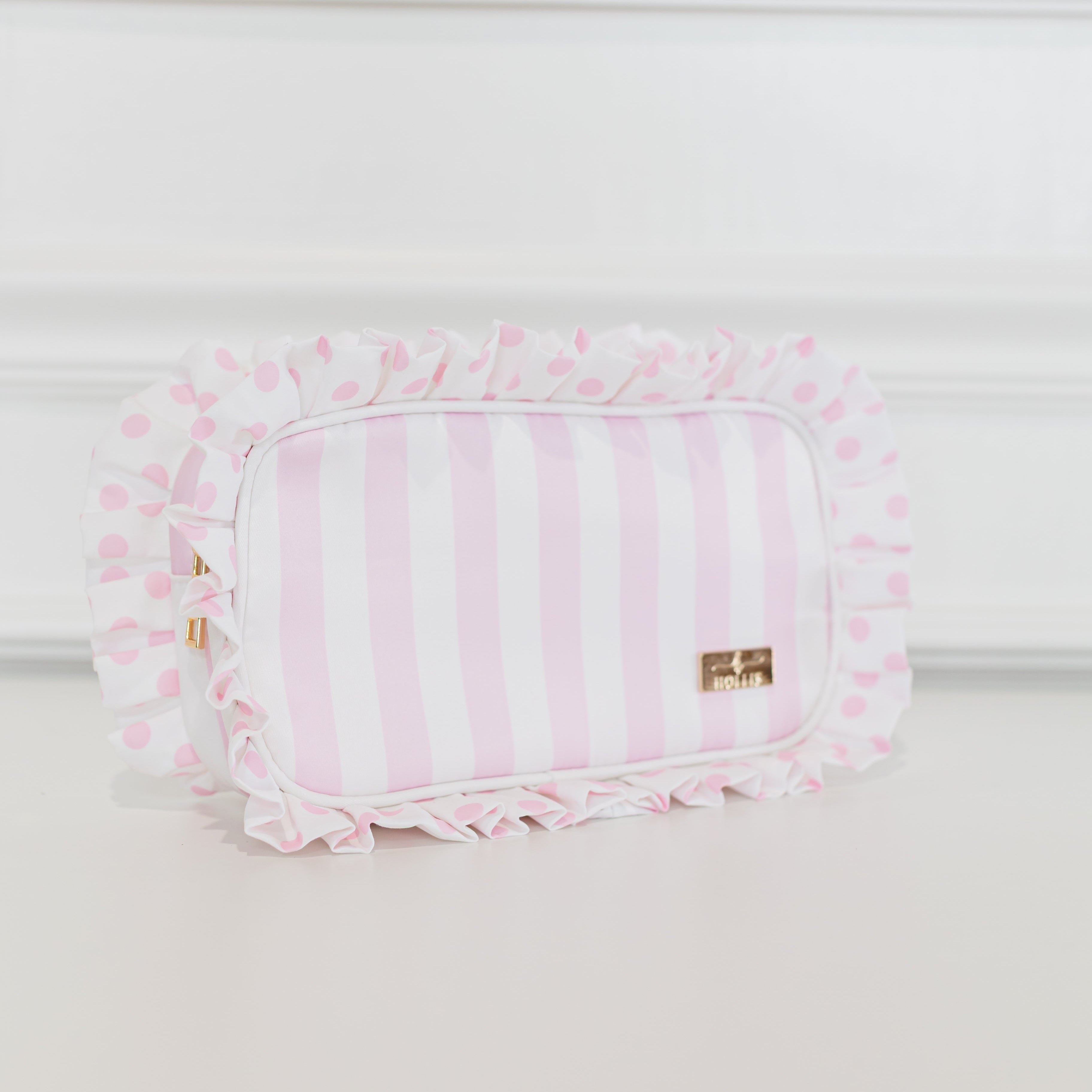 Pink Polka Stripe Ruffled Nylon Medium Pouch – Hollis