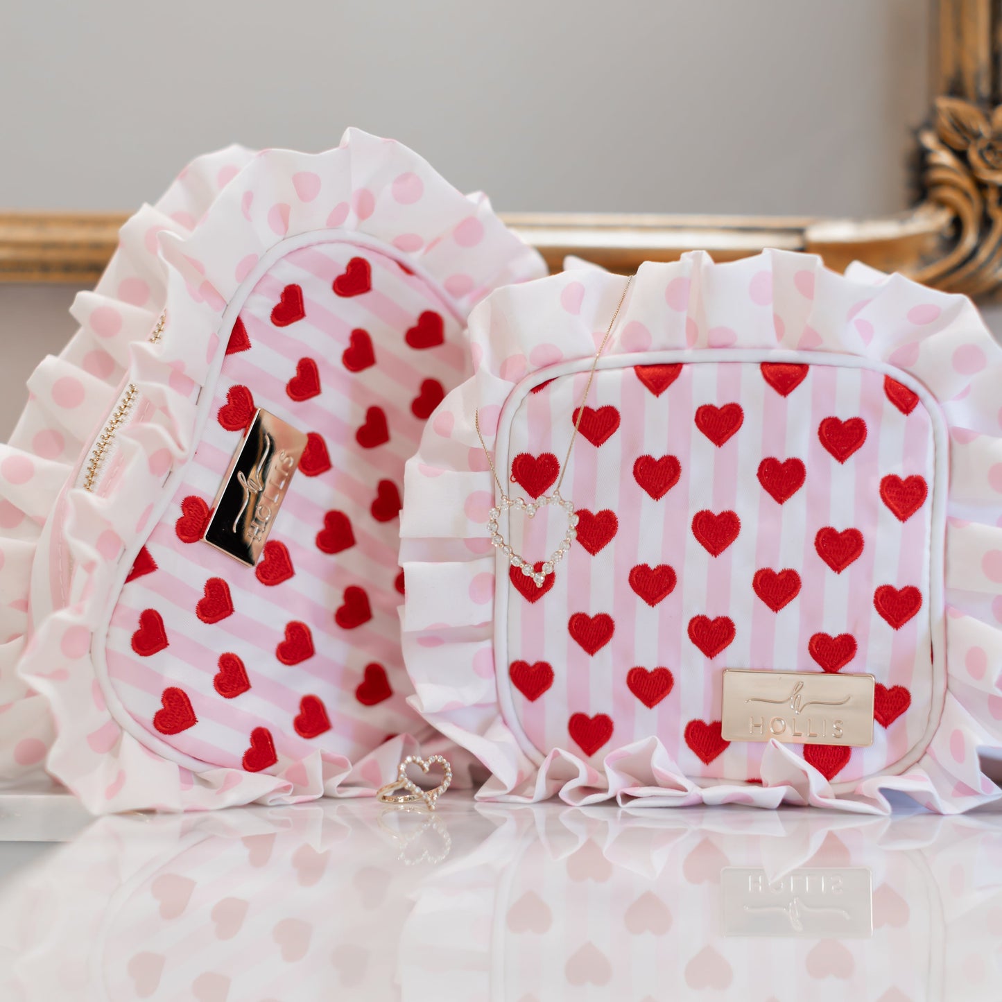 Cupid’s Collection Ruffle Heart Pouch – Pink Valentine Bag | HOLLIS