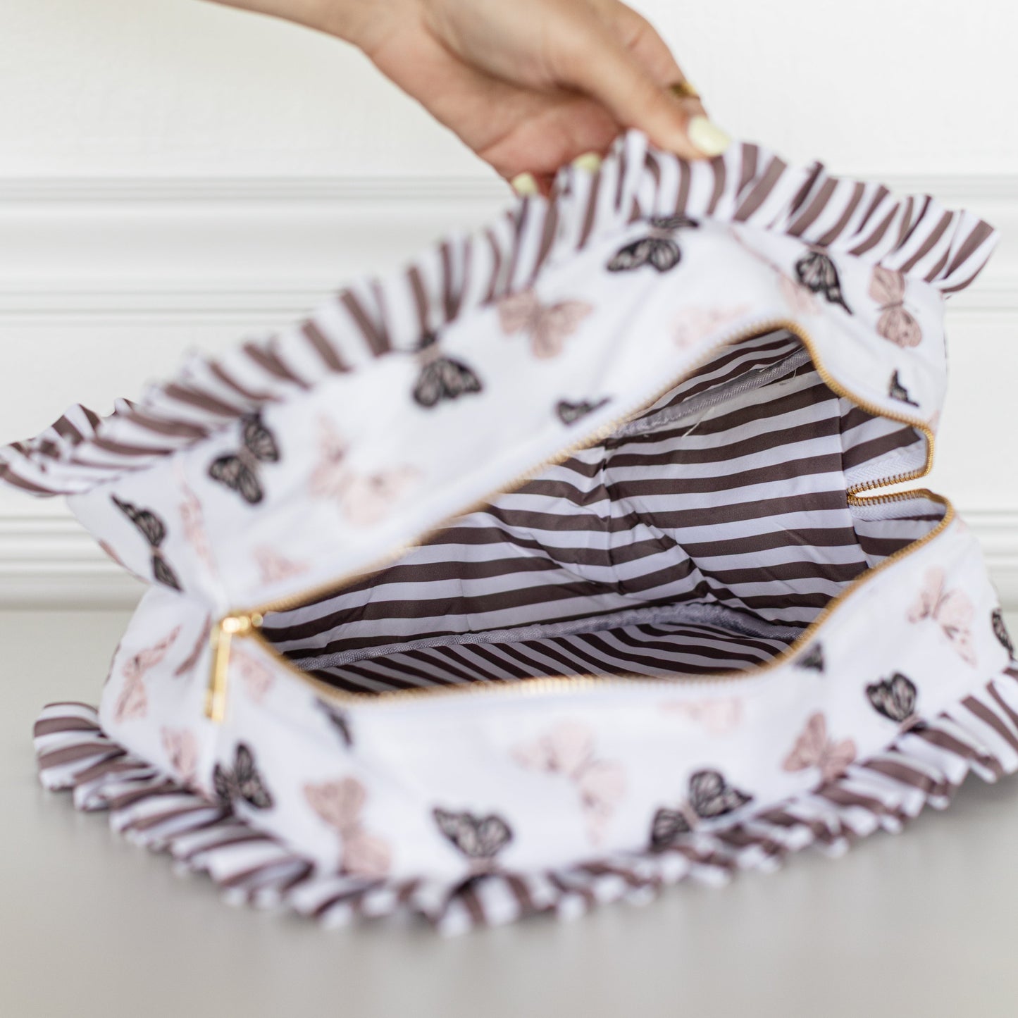 Butterfly Season Ruffled Nylon Medium Pouch